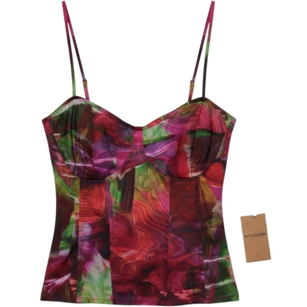 PrettyLittleThing Multi Abstract Print Mesh Corset Top Size US 2 NWT